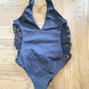 Black Halter Bodysuit with Side Cutouts
